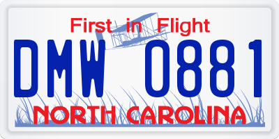 NC license plate DMW0881