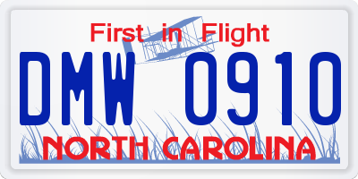 NC license plate DMW0910