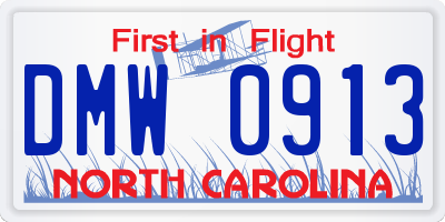 NC license plate DMW0913