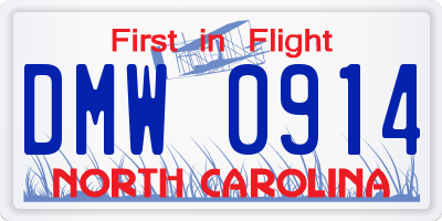 NC license plate DMW0914