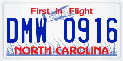 NC license plate DMW0916