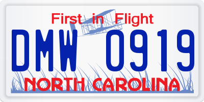 NC license plate DMW0919