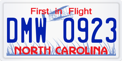 NC license plate DMW0923