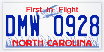 NC license plate DMW0928