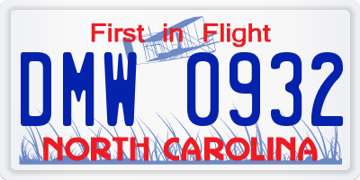 NC license plate DMW0932