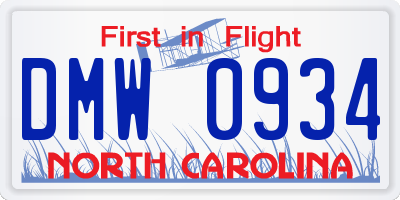 NC license plate DMW0934