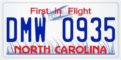 NC license plate DMW0935