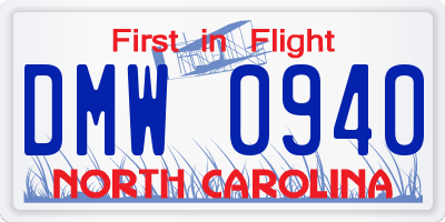 NC license plate DMW0940