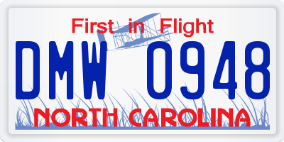 NC license plate DMW0948