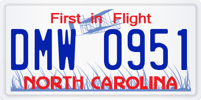 NC license plate DMW0951