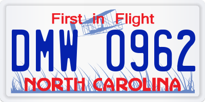 NC license plate DMW0962