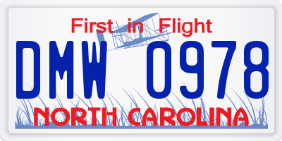 NC license plate DMW0978