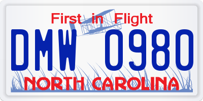 NC license plate DMW0980