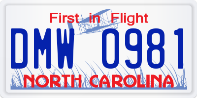 NC license plate DMW0981