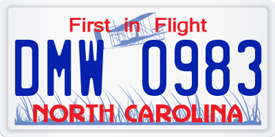 NC license plate DMW0983
