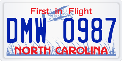 NC license plate DMW0987