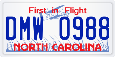 NC license plate DMW0988