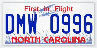 NC license plate DMW0996
