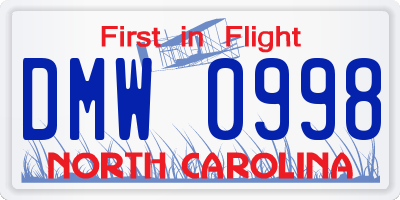 NC license plate DMW0998