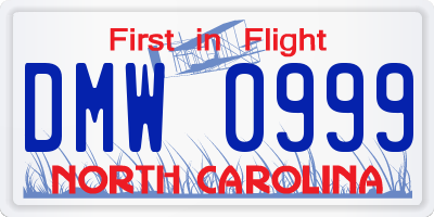NC license plate DMW0999