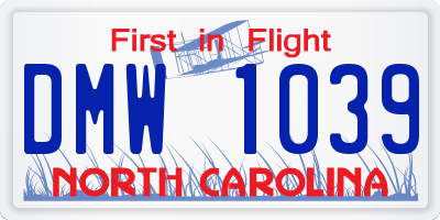 NC license plate DMW1039