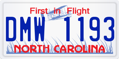 NC license plate DMW1193