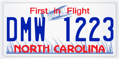 NC license plate DMW1223