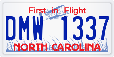 NC license plate DMW1337