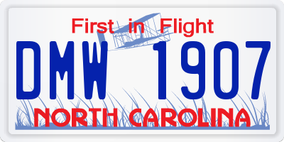 NC license plate DMW1907