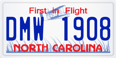 NC license plate DMW1908