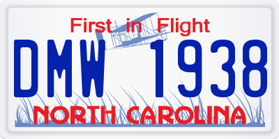 NC license plate DMW1938