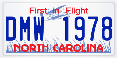 NC license plate DMW1978