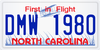NC license plate DMW1980