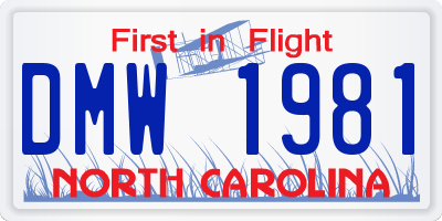 NC license plate DMW1981