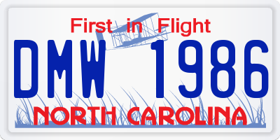 NC license plate DMW1986