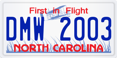 NC license plate DMW2003