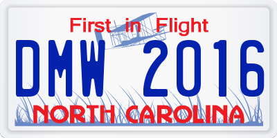 NC license plate DMW2016