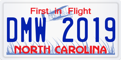 NC license plate DMW2019