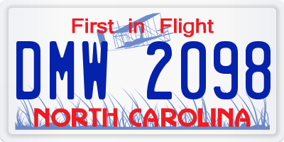 NC license plate DMW2098