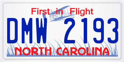 NC license plate DMW2193
