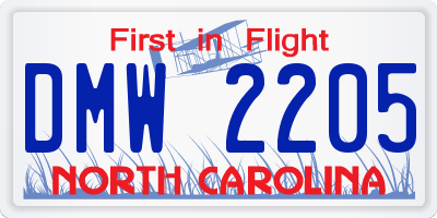 NC license plate DMW2205