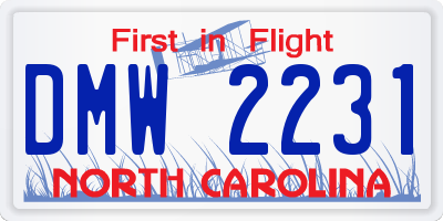 NC license plate DMW2231