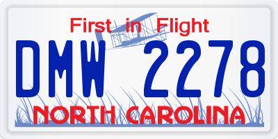 NC license plate DMW2278