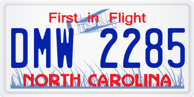 NC license plate DMW2285