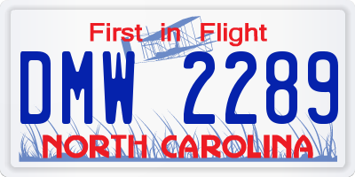 NC license plate DMW2289