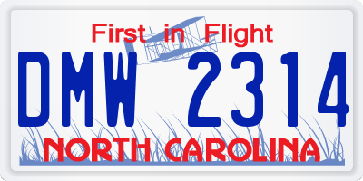 NC license plate DMW2314