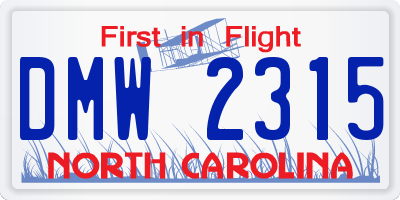 NC license plate DMW2315