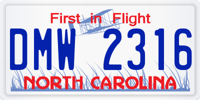 NC license plate DMW2316