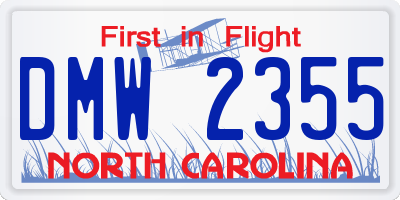 NC license plate DMW2355