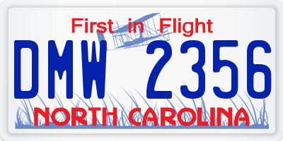 NC license plate DMW2356